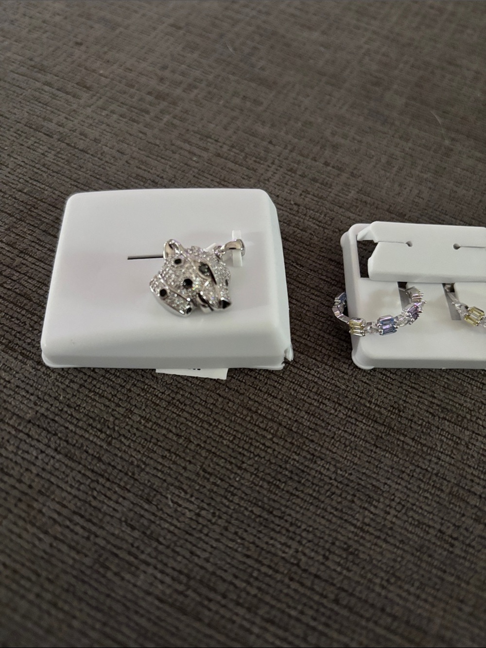 Silver Moissanite Leopard Head pendant and white gold finish higgie earrings